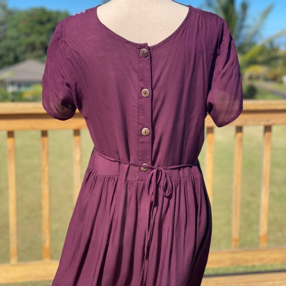 Mahina Made Purple Short Sleeve Dress with lei - Picture 6 of 8